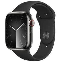 Apple Watch Series 9 (2023) GPS + Cellular 41 mm - Rostfreier Stahl Graphit - Sportarmband Schwarz