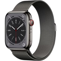 Apple Watch Series 9 (2023) GPS + Cellular 45 mm - Rostfreier Stahl Graphit - Milanaise Armband Schwarz