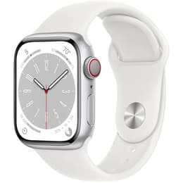 Apple Watch (Series 8) 2022 GPS + Cellular 41 mm - Aluminium Silber - Sportarmband Weiß