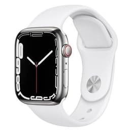 Apple Watch Series 7 (2021) GPS + Cellular 41 mm - Rostfreier Stahl Silber - Sportarmband Weiß