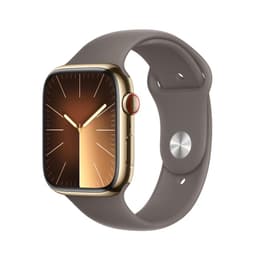 Apple Watch Series 9 (2023) GPS + Cellular 45 mm - Rostfreier Stahl Gold - Sportarmband Schwarz